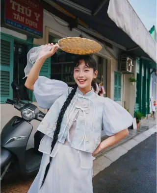 Photo 4 of Áo dài xanh pastel nữ REMMUS Cát An